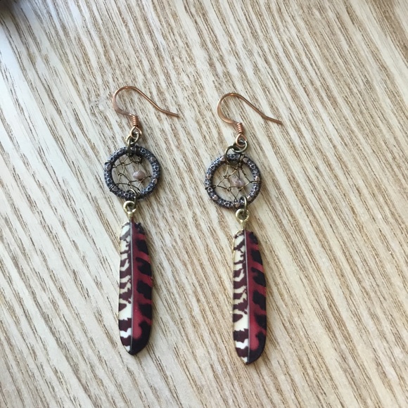 Hand Crafted Bohemian Dream Catcher Diamond Earrings w/ Falcon Feather Charms - Picture 8 of 12